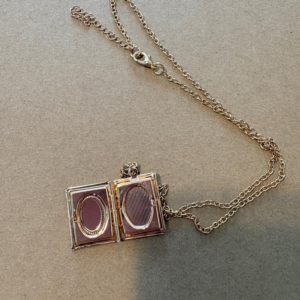 Gold-Tone Locket Pendant Necklace - Elegant Book Locket - Picture 3 of 3